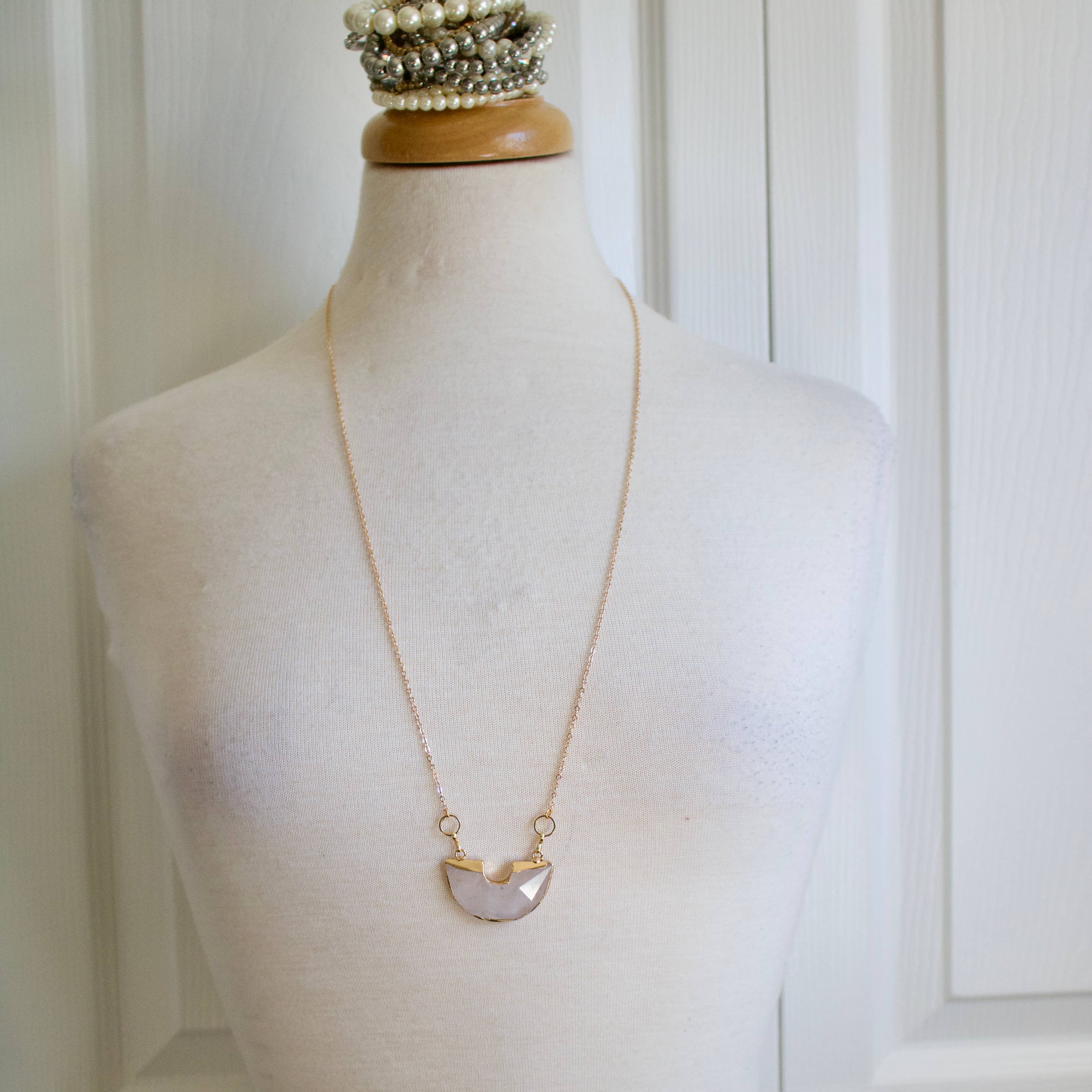 TISH jewelry - Taya  Half Round Clear Quartz Necklace