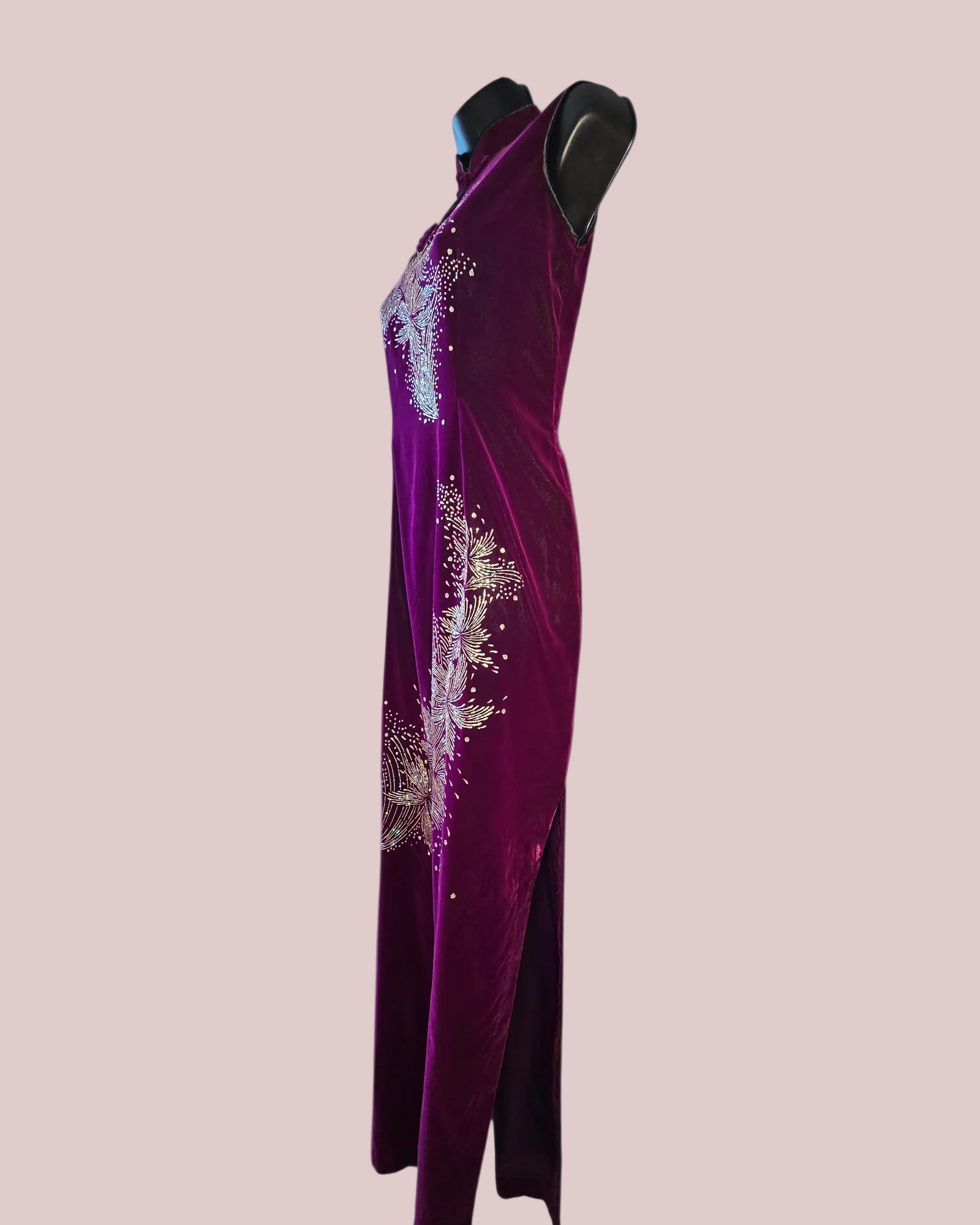 cheongsam maxi dress Violet Cheongsam Maxi Dress, Size Small – Liberated Roots Collection