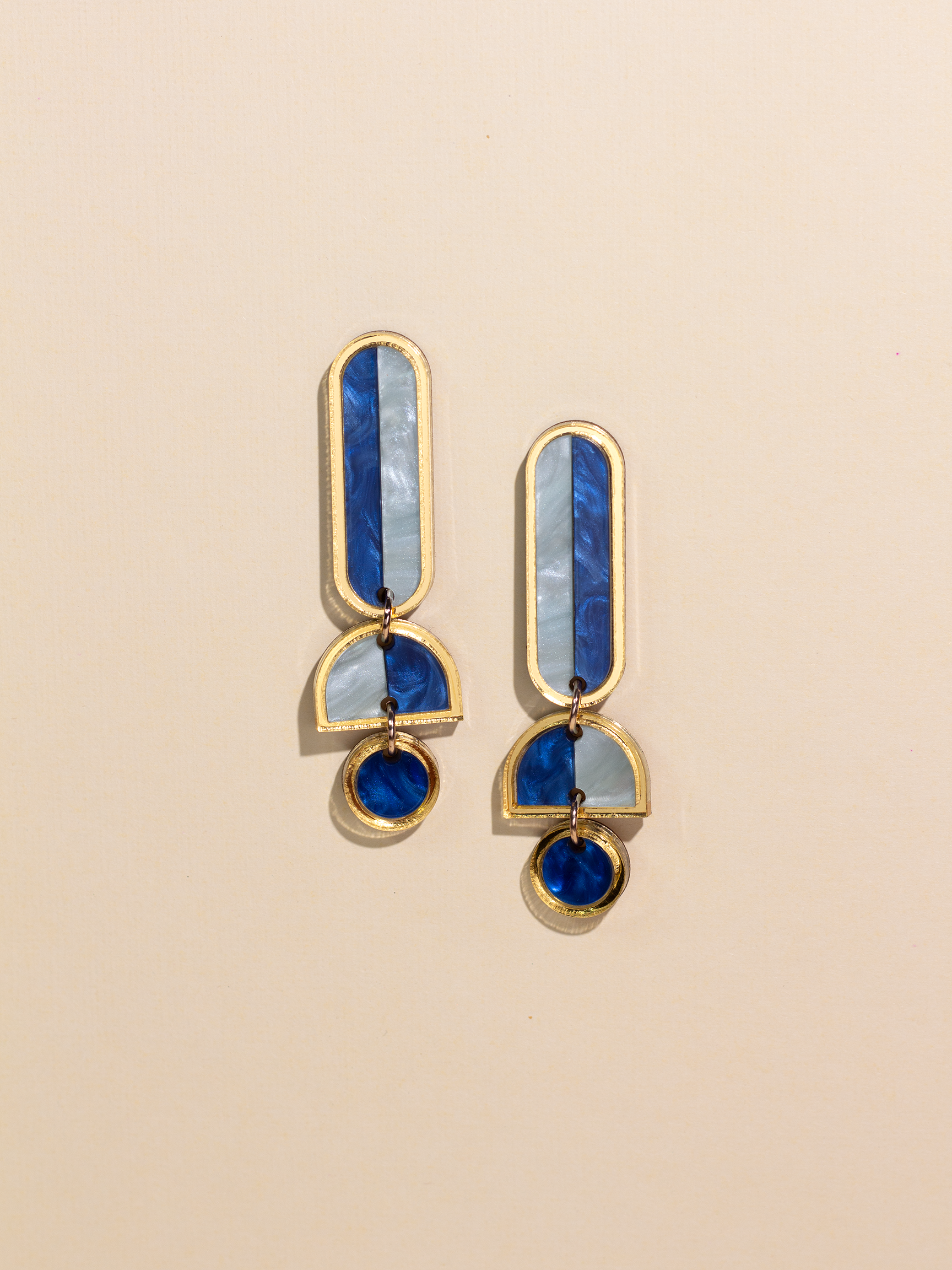 Moon-Seed - Lanie - Blue Gold Colorful Acrylic Dangle Statement Earrings