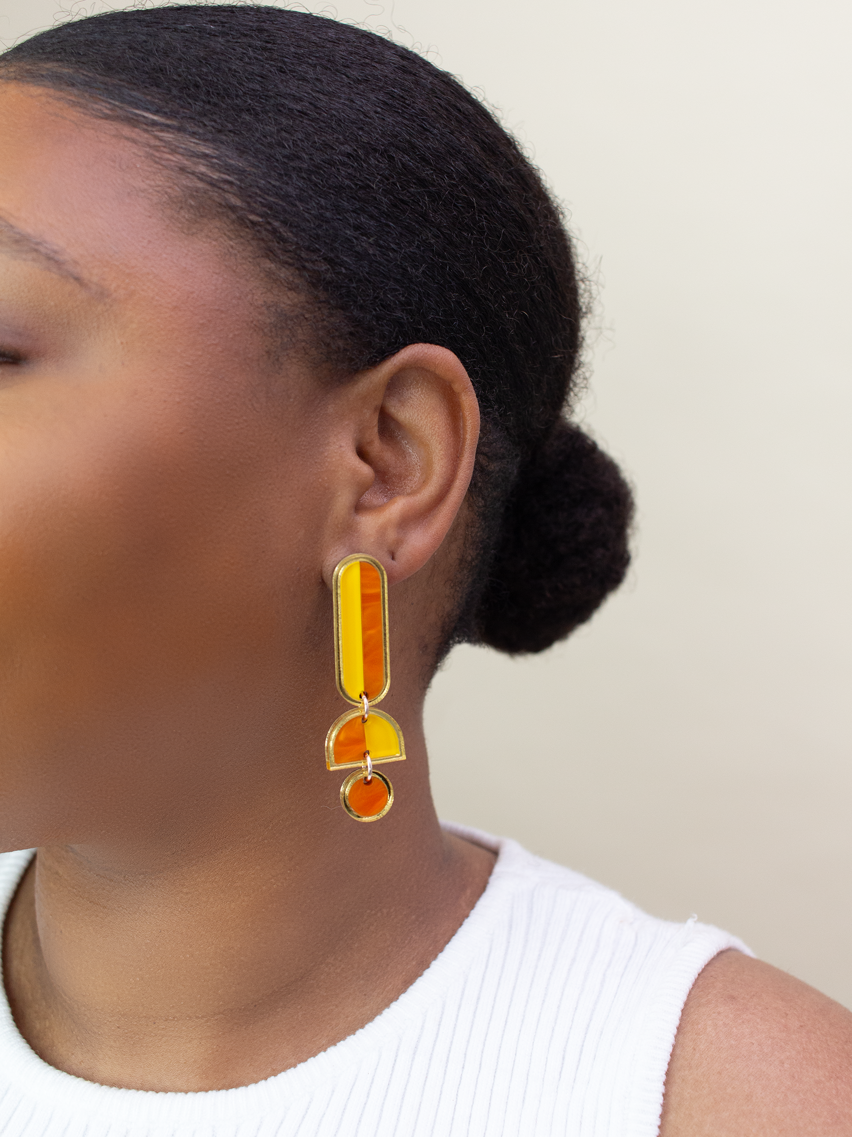 Moon-Seed - Lanie - Orange Gold Bold Acrylic Dangle Statement Earrings