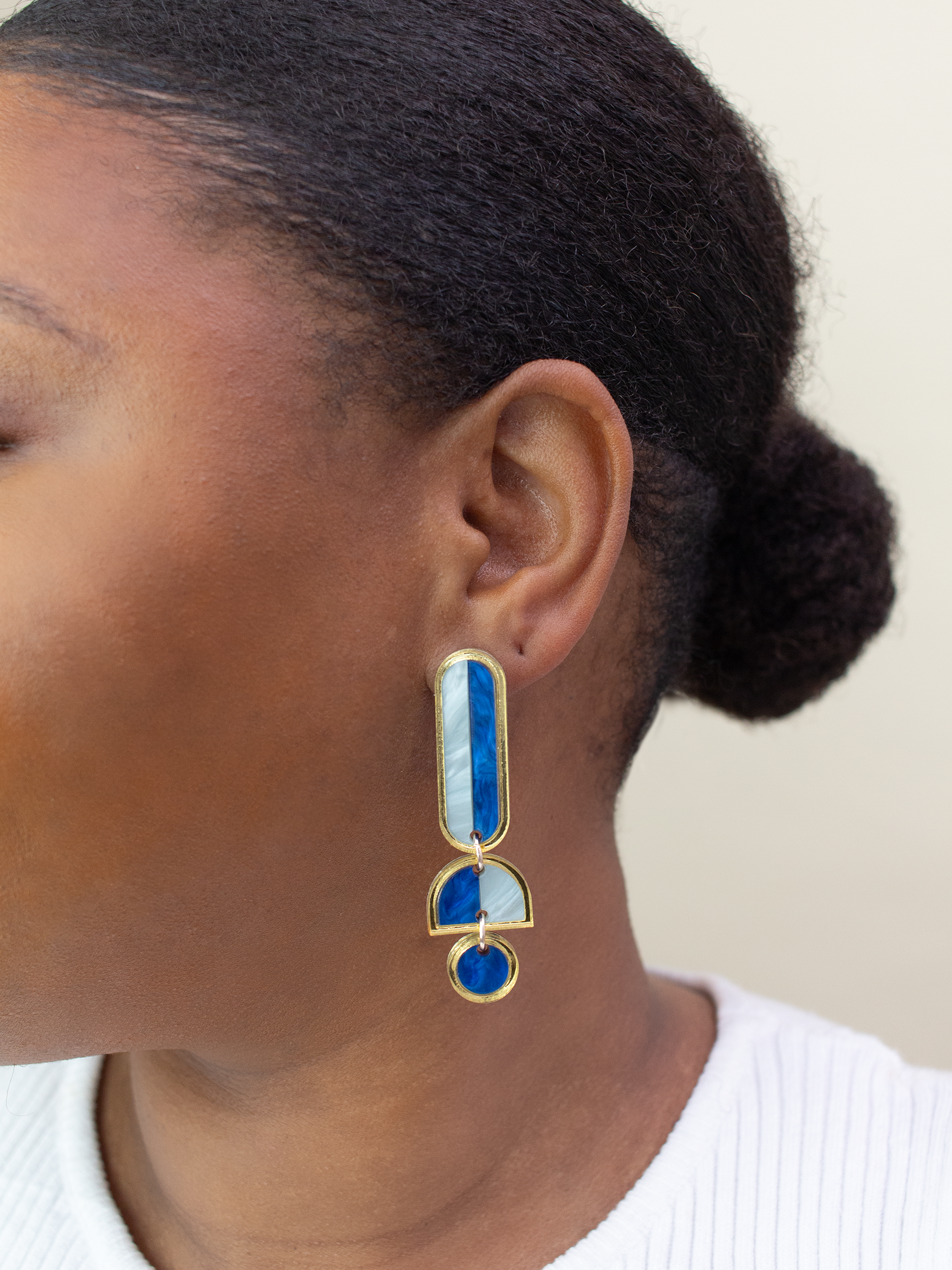 Moon-Seed - Lanie - Blue Gold Colorful Acrylic Dangle Statement Earrings