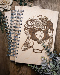 Applefallsprints - Woman with Mandela Afro and Tattoos Notebook