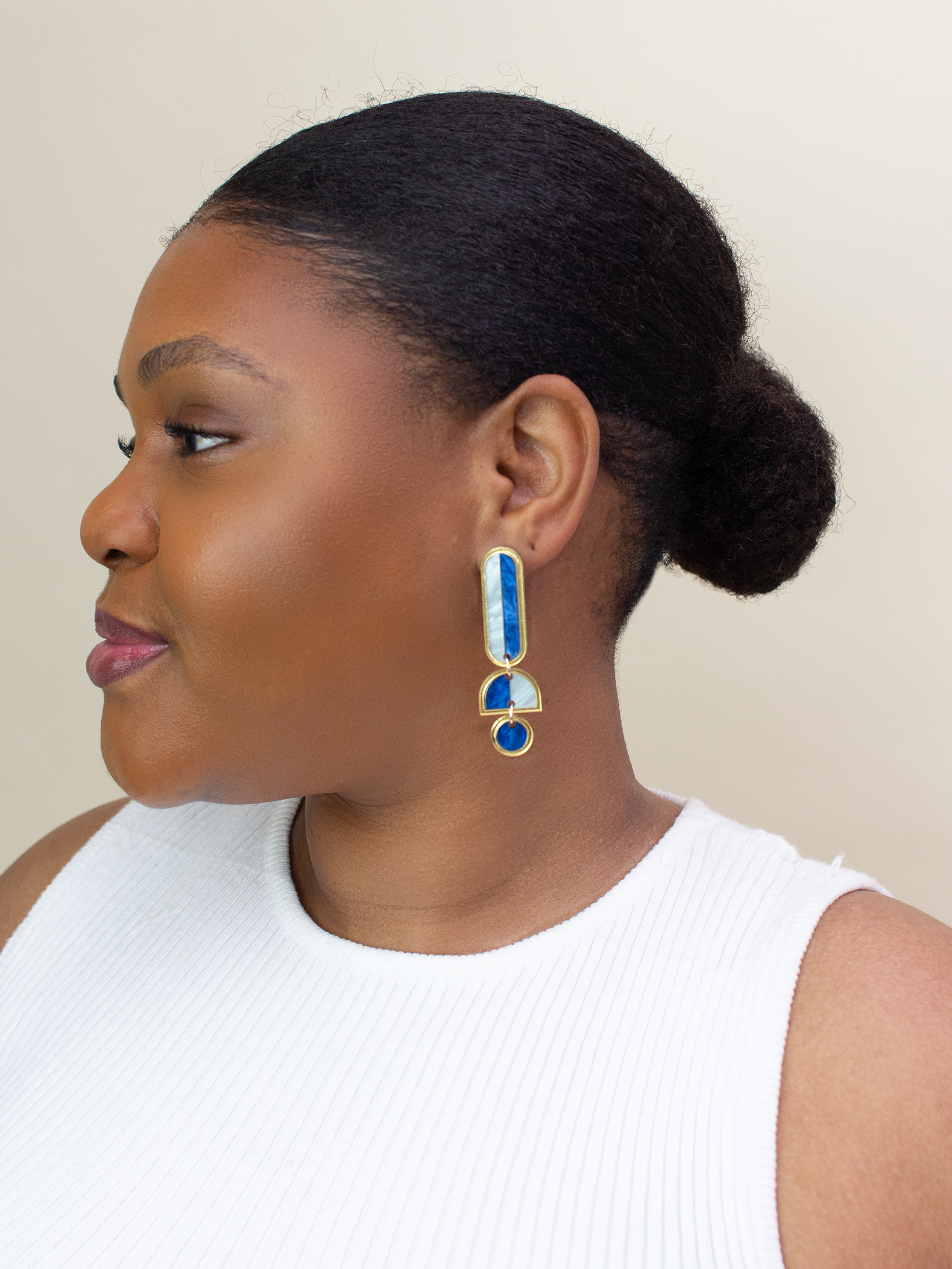 Moon-Seed - Lanie - Blue Gold Colorful Acrylic Dangle Statement Earrings