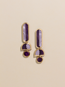 Moon-Seed - Lanie - Purple Gold Acrylic Dangle Statement Earrings