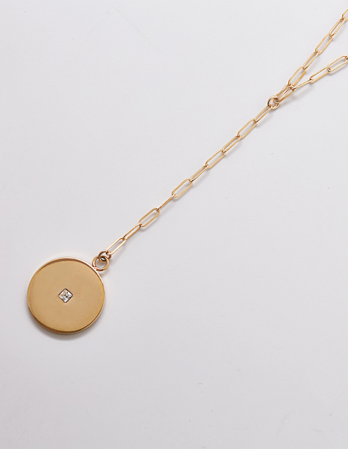 Gold Pave Disc Coin Lariat Necklace